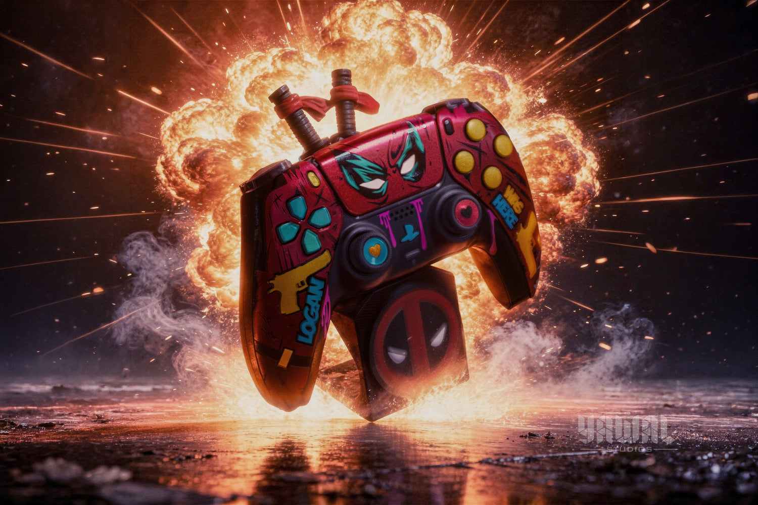 deadpool and wolverine inspired skin for ps5 controller dualsense