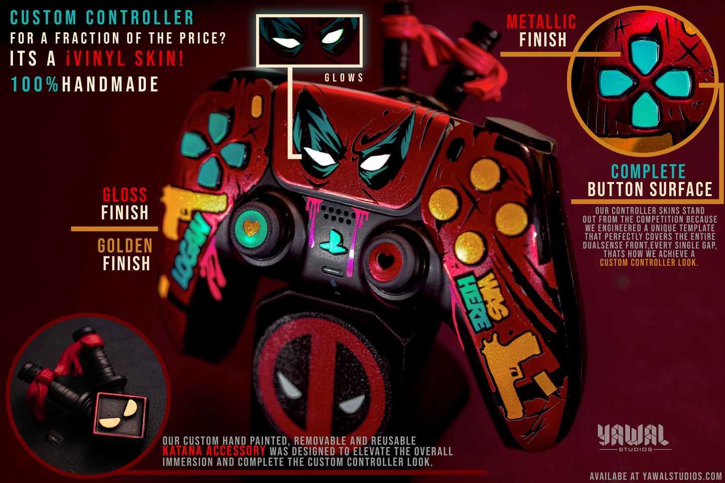 Deadpool and Wolverine PS5 Controller Skin – Metallic Gloss Vinyl decal Wrap for DualSense