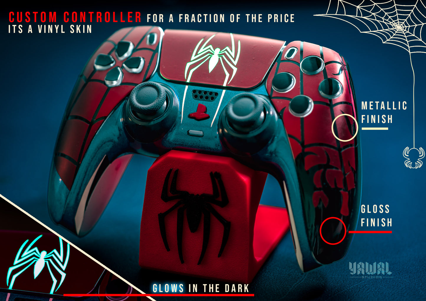 Spider-Man PS5 Controller Skin – Metallic Gloss Vinyl decal Wrap for DualSense
